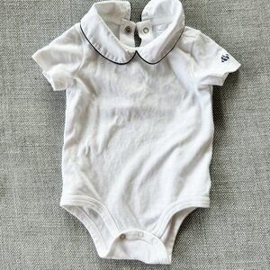 Ralph Lauren White & Navy Piping Cotton Bodysuit (0-3 Months)